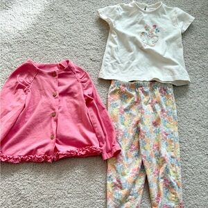 Little Me 24 Months Girls  SetPink Cardigan with Floral Pants & White Tee